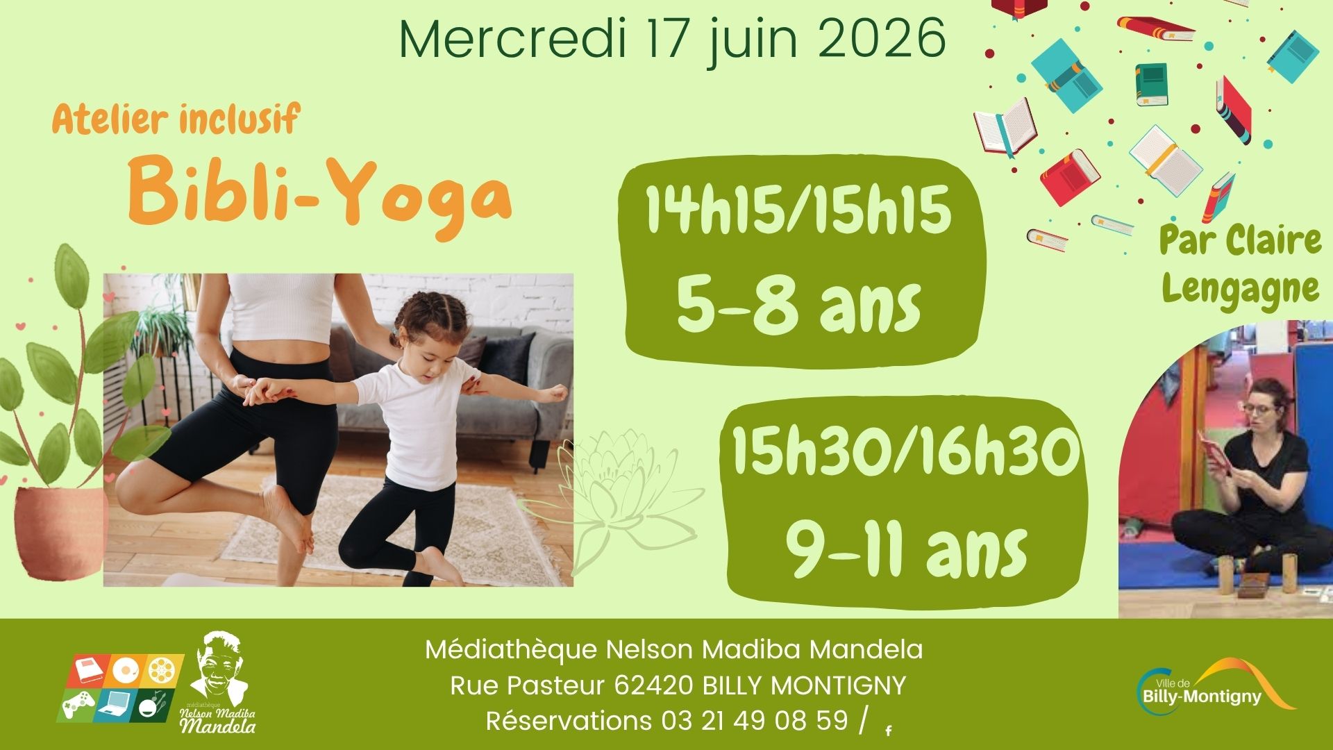 Bibliyoga par Claire Lengagne atelier inclusif associant livre et mouvements de yoga pour développer la concentration et l'entrée dans la lecture